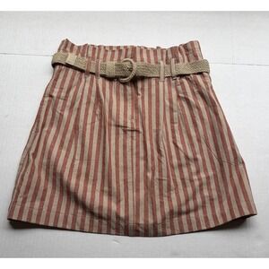 Blu Pepper NWT Paper bag Style Belted Striped Skirt Size M Tan/Rust